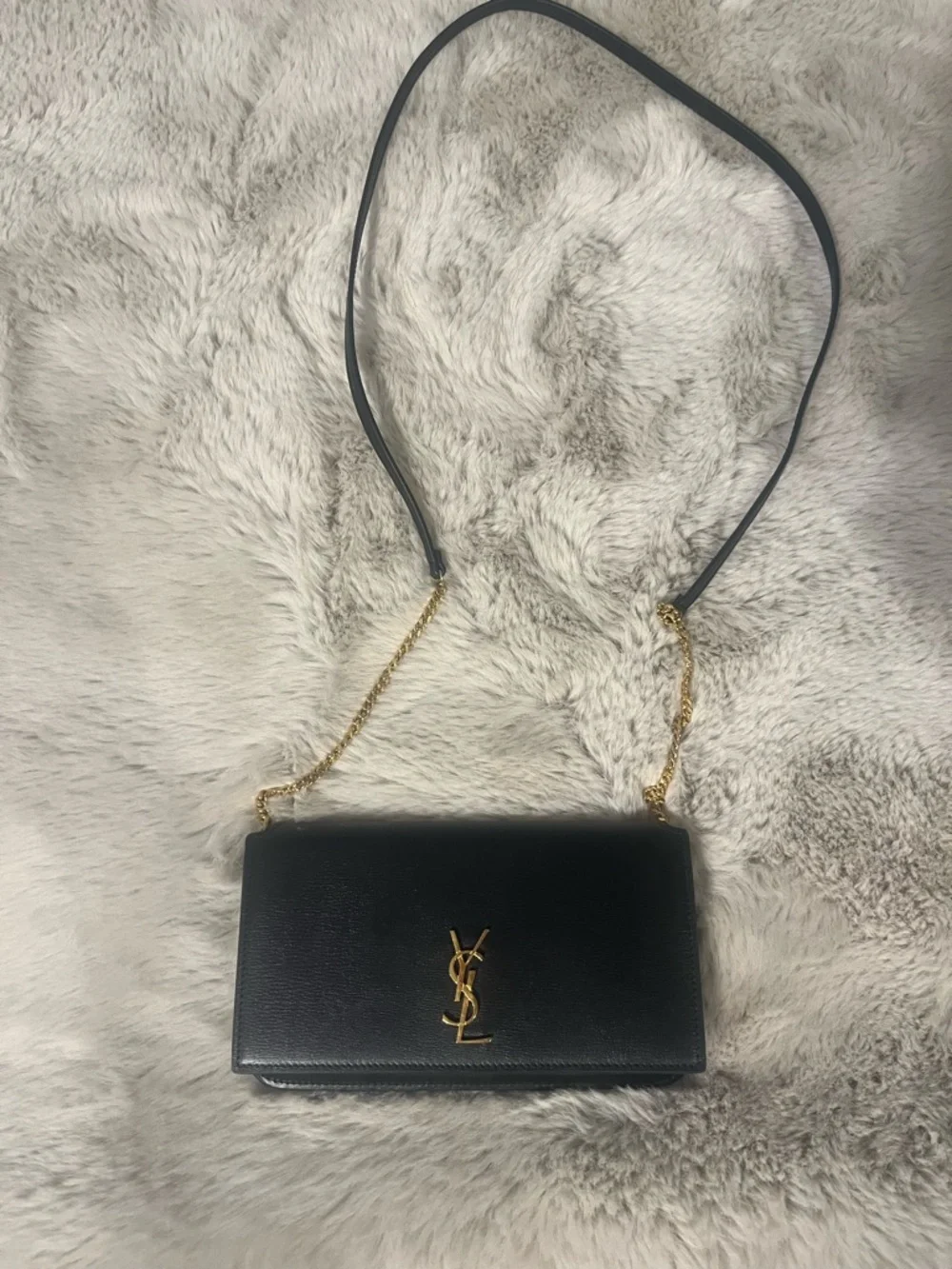 Saint Laurent Black Leather Crossbody Chain Bag with Gold Logo - Picture 2 of 9